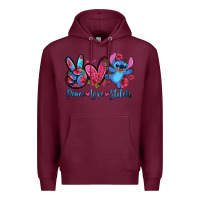 Burgundy peace love stitch Premium Hoodie - Zillion Design Studio
