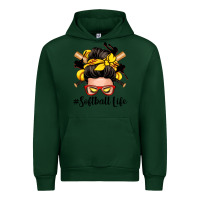 Forest Green softball life messy bun Urban Hoodie - Zillion Design Studio