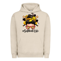 Pigment French Oak softball life messy bun Urban Hoodie - Zillion Design Studio