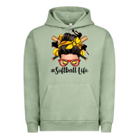 Pigment Oil Green softball life messy bun Urban Hoodie - Zillion Design Studio