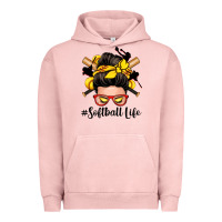 Pigment Salmon softball life messy bun Urban Hoodie - Zillion Design Studio