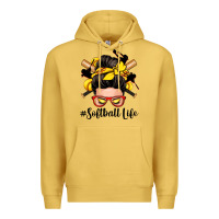Antique Gold softball life messy bun Premium Hoodie - Zillion Design Studio