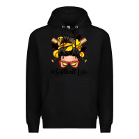 Black softball life messy bun Premium Hoodie - Zillion Design Studio