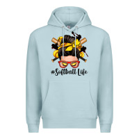 Blue Mist softball life messy bun Premium Hoodie - Zillion Design Studio