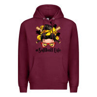 Burgundy softball life messy bun Premium Hoodie - Zillion Design Studio
