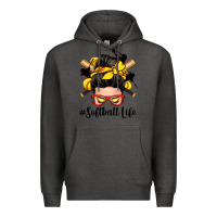 Charcoal Heather softball life messy bun Premium Hoodie - Zillion Design Studio