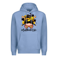 Colony Blue softball life messy bun Premium Hoodie - Zillion Design Studio