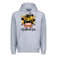 Heather Grey softball life messy bun Premium Hoodie - Zillion Design Studio
