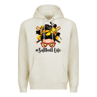 Oatmeal Heather softball life messy bun Premium Hoodie - Zillion Design Studio
