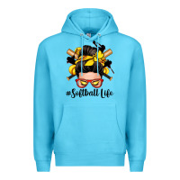 Ocean Blue softball life messy bun Premium Hoodie - Zillion Design Studio