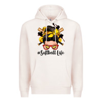 Pale Pink softball life messy bun Premium Hoodie - Zillion Design Studio