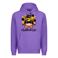Purple softball life messy bun Premium Hoodie - Zillion Design Studio