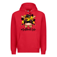 Red softball life messy bun Premium Hoodie - Zillion Design Studio