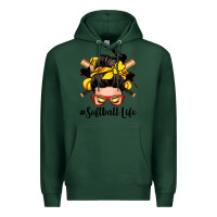 Sports Green softball life messy bun Premium Hoodie - Zillion Design Studio