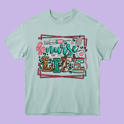 Nurse Life Leopard Frame Heavy Core Tee Designed By Lillyallendesigns