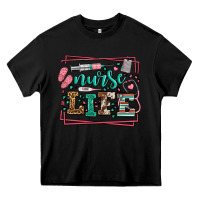 Black Nurse life leopard frame Heavy Core Tee - LillyAllenDesigns