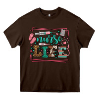 Chocolate Brown Nurse life leopard frame Heavy Core Tee - LillyAllenDesigns