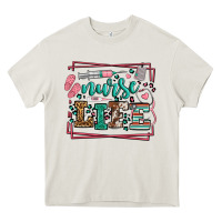 Cream Nurse life leopard frame Heavy Core Tee - LillyAllenDesigns