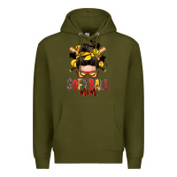 Army Green softball mom messy bun Premium Hoodie - Zillion Design Studio