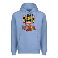 Colony Blue softball mom messy bun Premium Hoodie - Zillion Design Studio