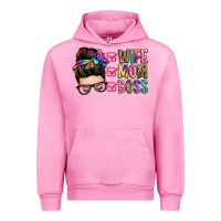 Fuchsia Pink wife mom boss messy bun Urban Hoodie - Zillion Design Studio