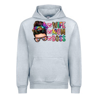 Heather Grey wife mom boss messy bun Urban Hoodie - Zillion Design Studio