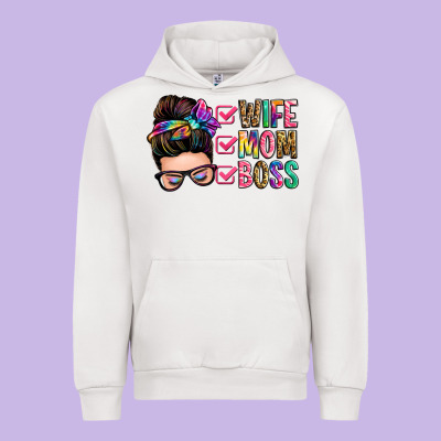 Wife Mom Boss Messy Bun Urban Hoodie Designed By Zillion Design Studio