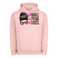 Pigment Salmon wife mom boss messy bun Urban Hoodie - Zillion Design Studio