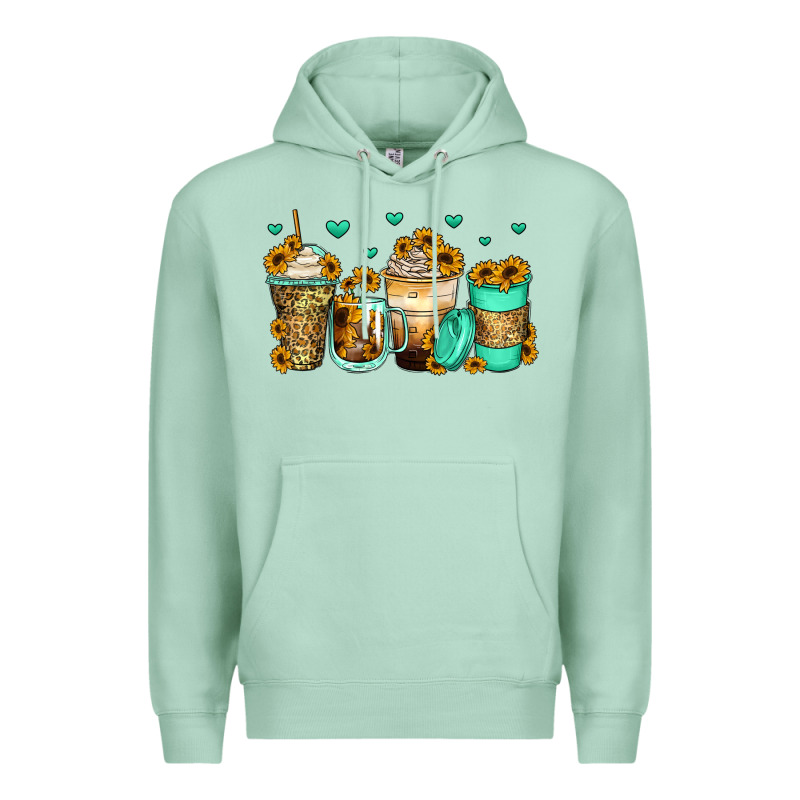 Sunflowers Coffee Cups Premium Hoodie by Zillion Design Studio | Teevron