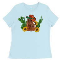 Baby Blue western horse cowboy hat cactus sunflowers Ladies Tee - Artiststas