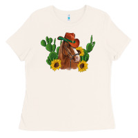 Western Horse Cowboy Hat Cactus Sunflowers Ladies Tee | Teevron
