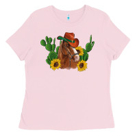 Bubblegum Pink western horse cowboy hat cactus sunflowers Ladies Tee - Artiststas