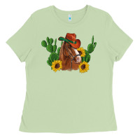 Matcha western horse cowboy hat cactus sunflowers Ladies Tee - Artiststas