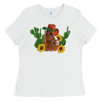 White western horse cowboy hat cactus sunflowers Ladies Tee - Artiststas