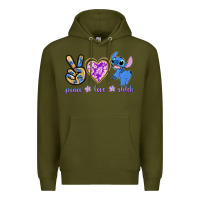 Army Green peace love stitch Premium Hoodie - texasbilliewilder