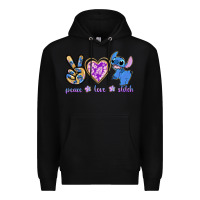 Black peace love stitch Premium Hoodie - texasbilliewilder