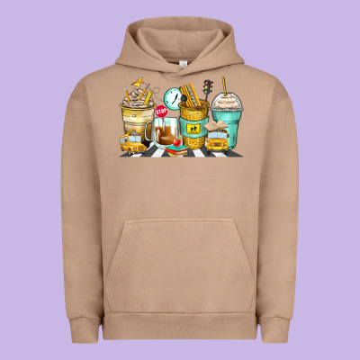 School Bus Coffee Cups Urban Hoodie Designed By Zillion Design Studio