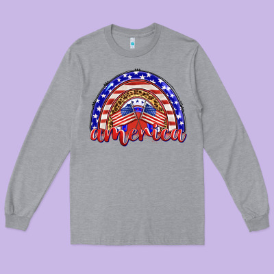 America Rainbow Long Sleeve Tee Designed By Barkaloodesign