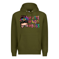 Army Green wife mom boss messy bun Premium Hoodie - Zillion Design Studio
