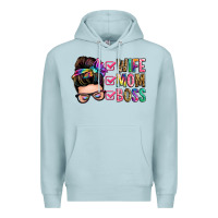 Blue Mist wife mom boss messy bun Premium Hoodie - Zillion Design Studio