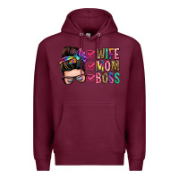 Burgundy wife mom boss messy bun Premium Hoodie - Zillion Design Studio