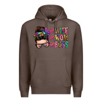 Coffee wife mom boss messy bun Premium Hoodie - Zillion Design Studio
