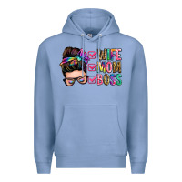 Colony Blue wife mom boss messy bun Premium Hoodie - Zillion Design Studio