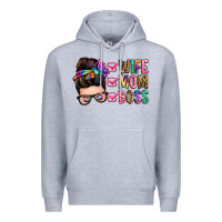 Heather Grey wife mom boss messy bun Premium Hoodie - Zillion Design Studio