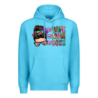 Ocean Blue wife mom boss messy bun Premium Hoodie - Zillion Design Studio
