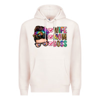 Pale Pink wife mom boss messy bun Premium Hoodie - Zillion Design Studio