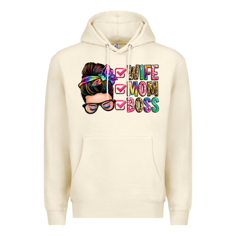 Wife Mom Boss Messy Bun Premium Hoodie by Zillion Design Studio | Teevron