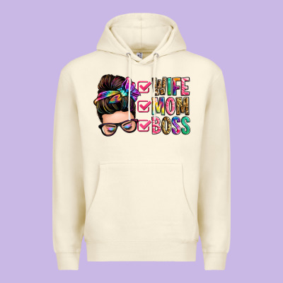 Wife Mom Boss Messy Bun Premium Hoodie Designed By Zillion Design Studio