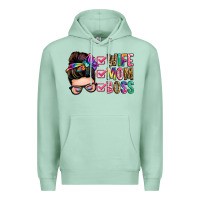 Seafoam wife mom boss messy bun Premium Hoodie - Zillion Design Studio