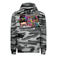 Slate Camo wife mom boss messy bun Premium Hoodie - Zillion Design Studio